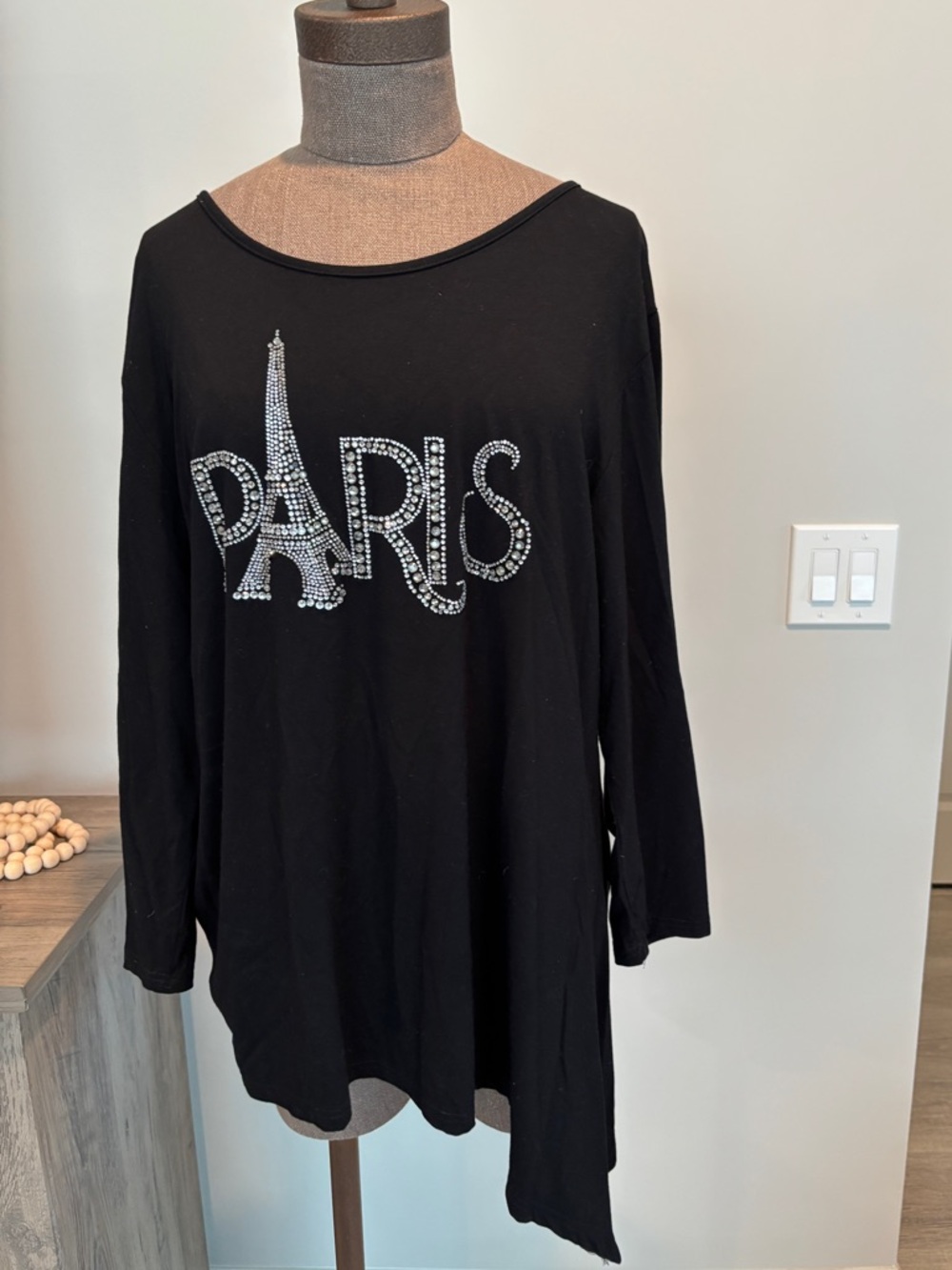 Black 'Paris' Rhinestone Long Sleeve Women's Top